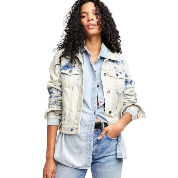 Free People jacket jean denim‎ large NWT Jones tie dye trucker style - Picture 1 of 10